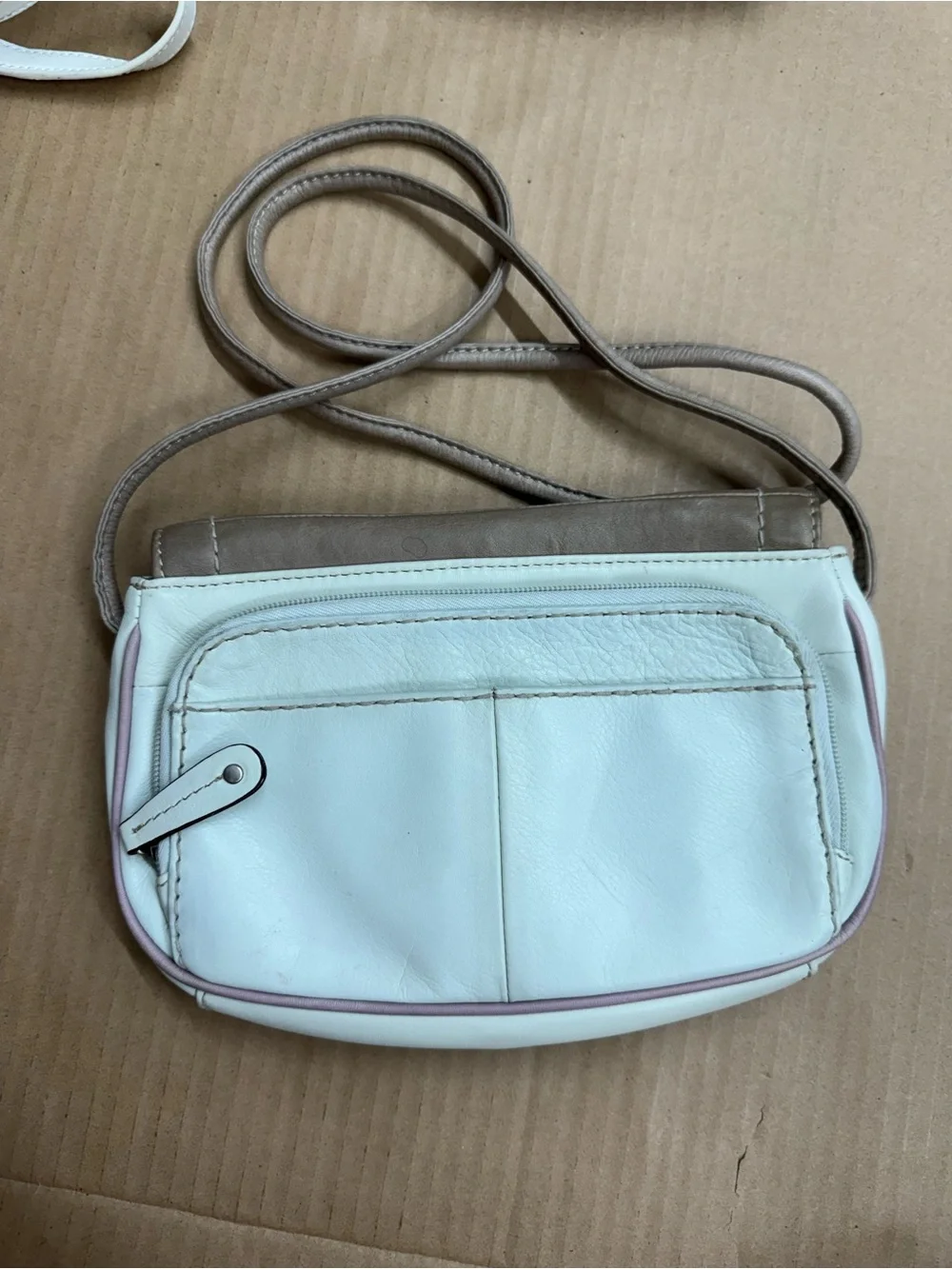 Tignanello Cream, Taupe & Pink Accent Crossbody Bag